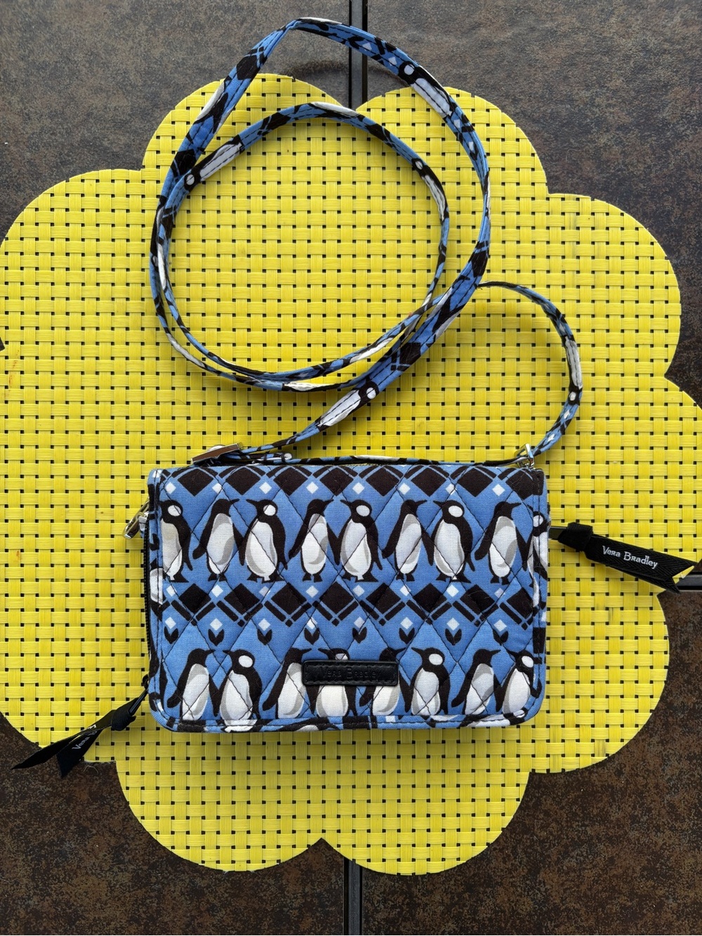 Vera Bradley Penguins Intarsia Blue RFID 3-in-1 Crossbody, Wristlet or Wallet